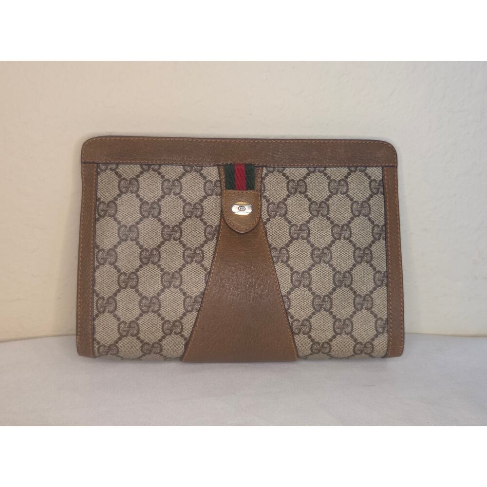 Gucci Vintage GG Supreme Clutch Pouch Web Stripe 89.01.032 Made in Italy Ophidia